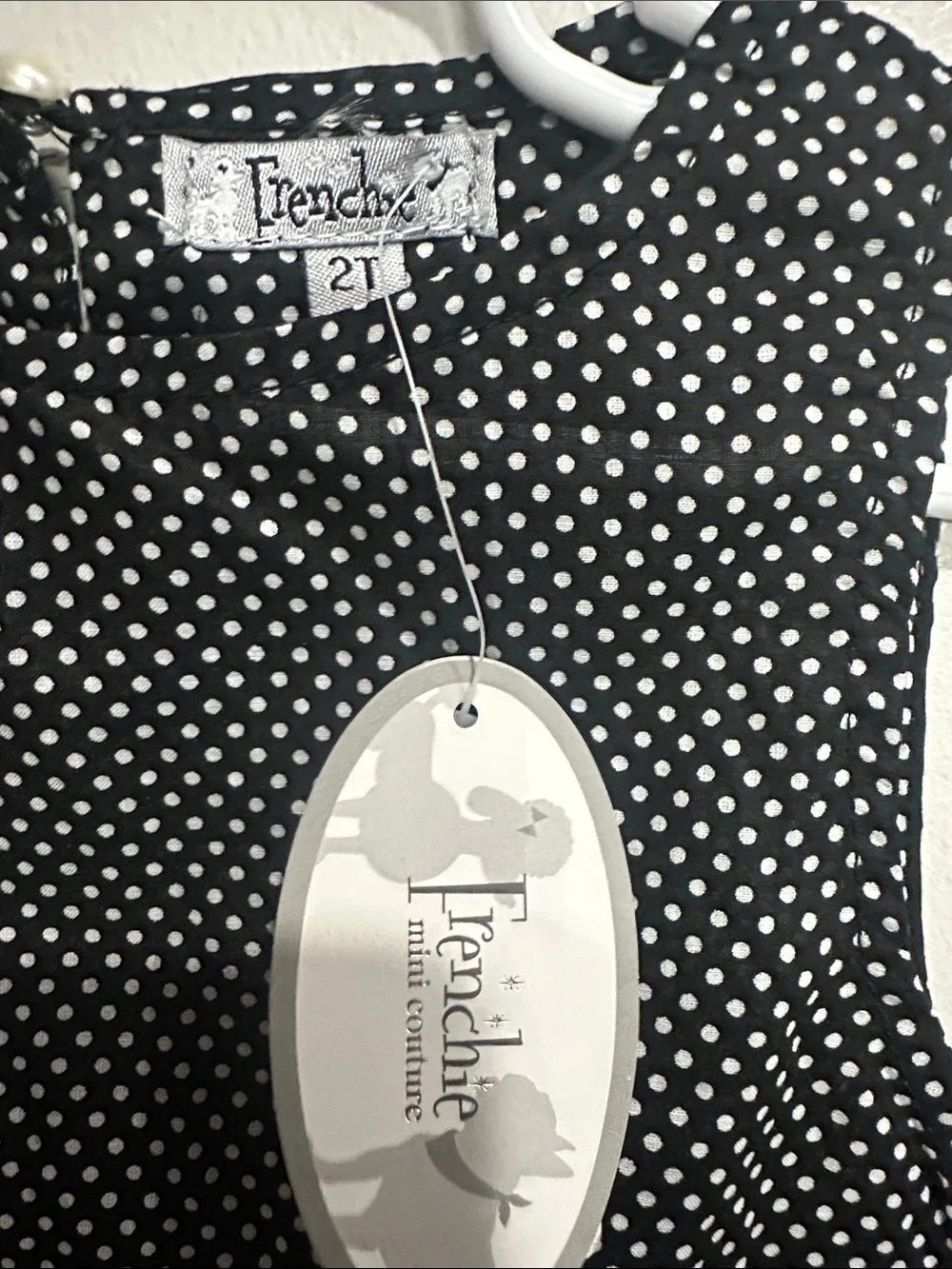 Frenchie Mini Couture 2T Black White Polka Dot Peplum Top NWT